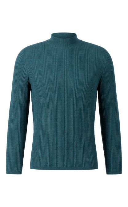 Stehkragen-Pullover in markanter Rippstruktur, nahtlos gestrickt aus feinster Merinowolle, regular fit