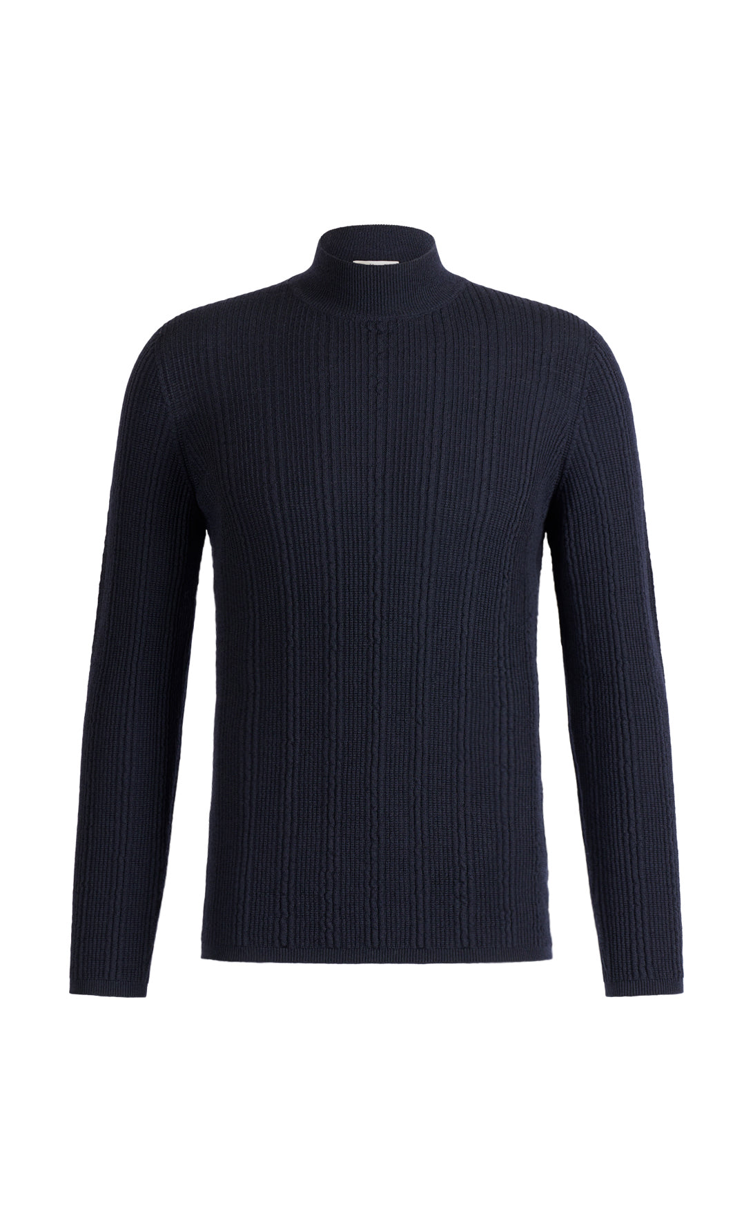 Stehkragen-Pullover in markanter Rippstruktur, nahtlos gestrickt aus feinster Merinowolle, regular fit