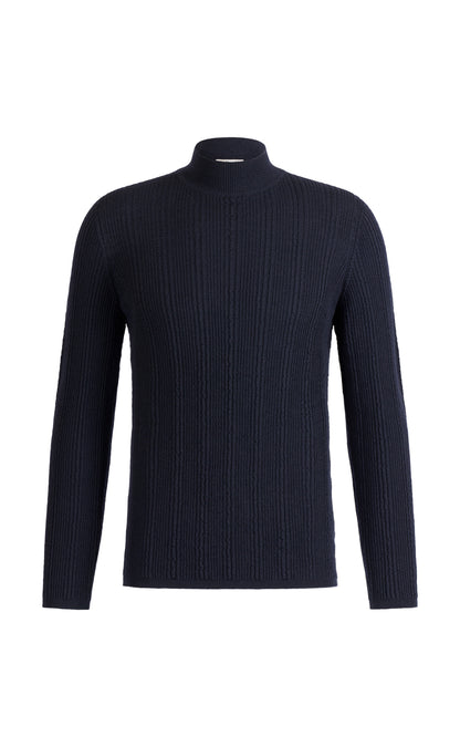 Stehkragen-Pullover in markanter Rippstruktur, nahtlos gestrickt aus feinster Merinowolle, regular fit