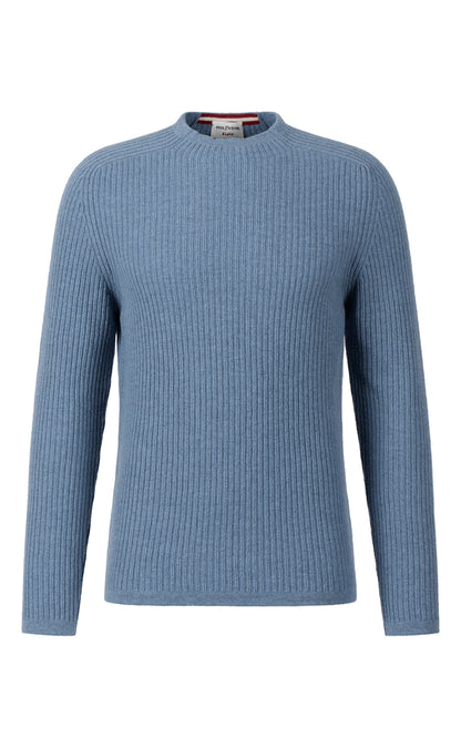 Stehkragen-Pullover in Rippenstruktur aus superweicher Lambswool, regular fit